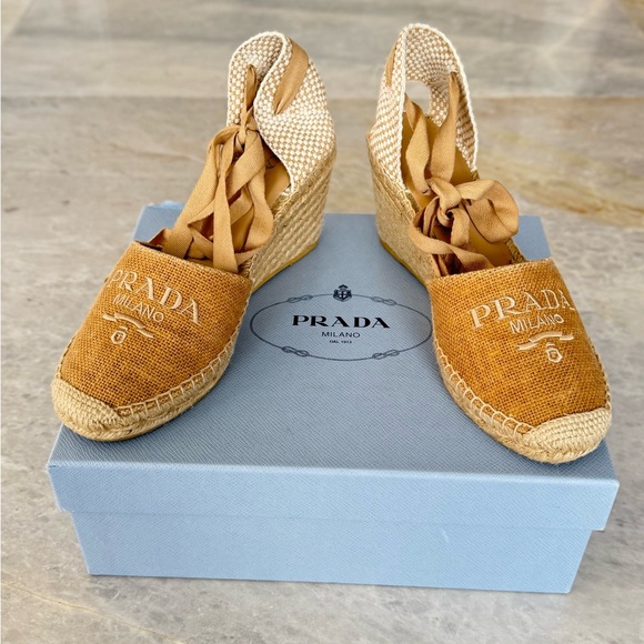 Prada Women's Brown Espadrille Wedges - Picture 1 of 5